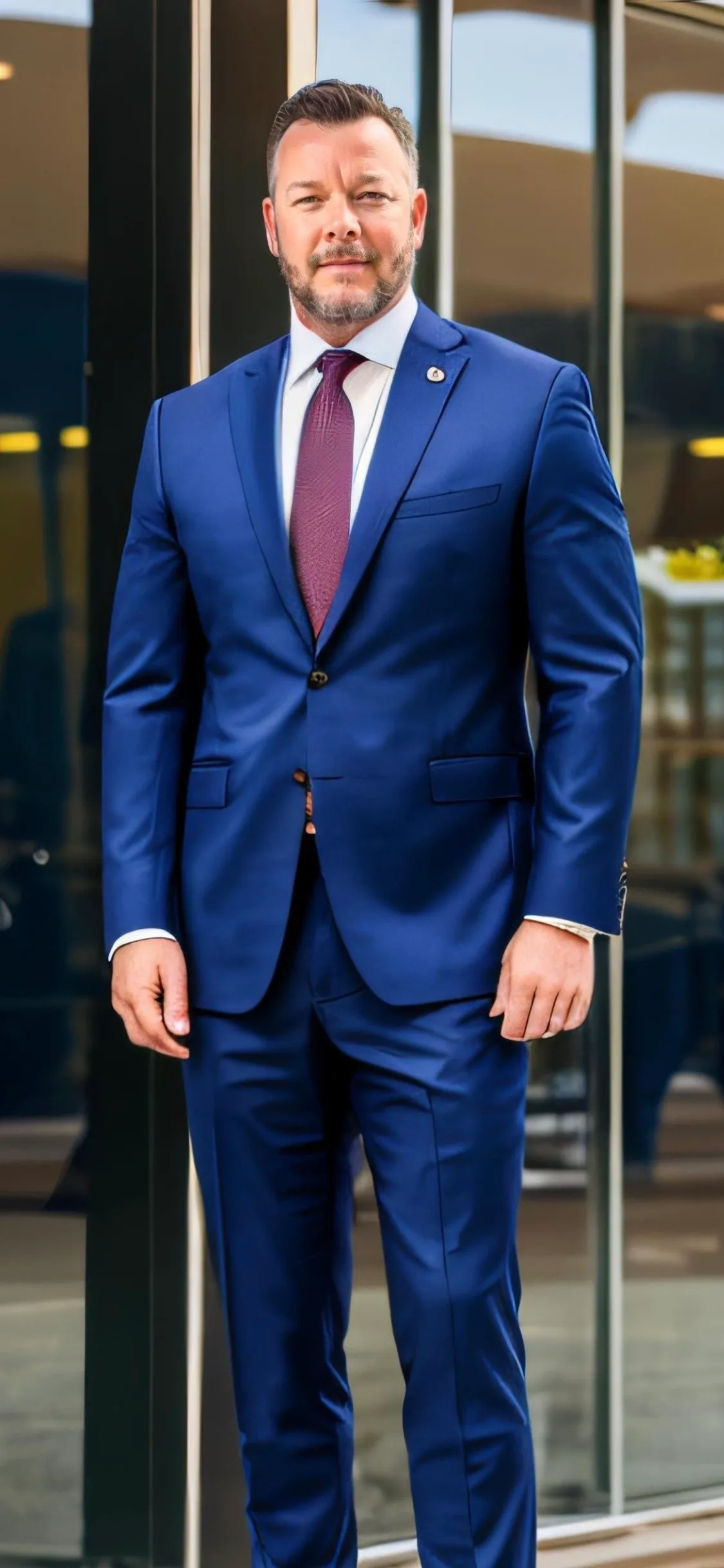 A man in a suit and tie standing outside.