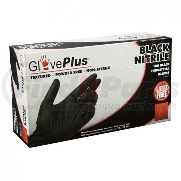 A box of black nitrile gloves with a red box on top.