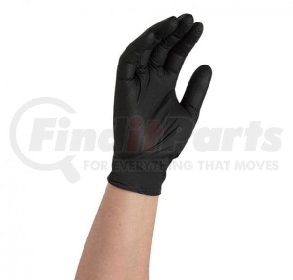 A hand is wearing black gloves and has one finger up.