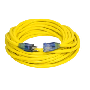 A yellow extension cord is shown on a black background.