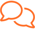 Two orange speech bubbles on a green background
